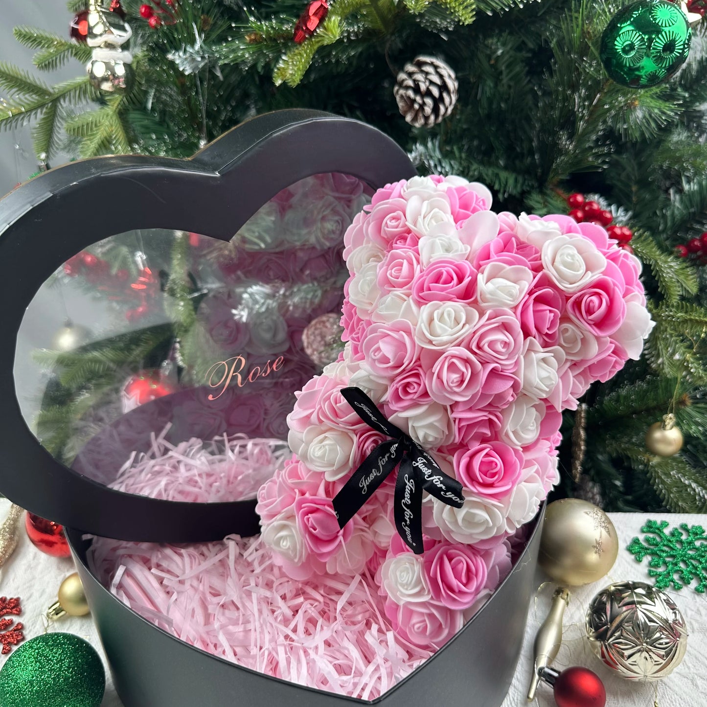 HappyHearts Teddy Rose Flower Bear with Box Gift For Girlfriend Women Anniversary Wedding
