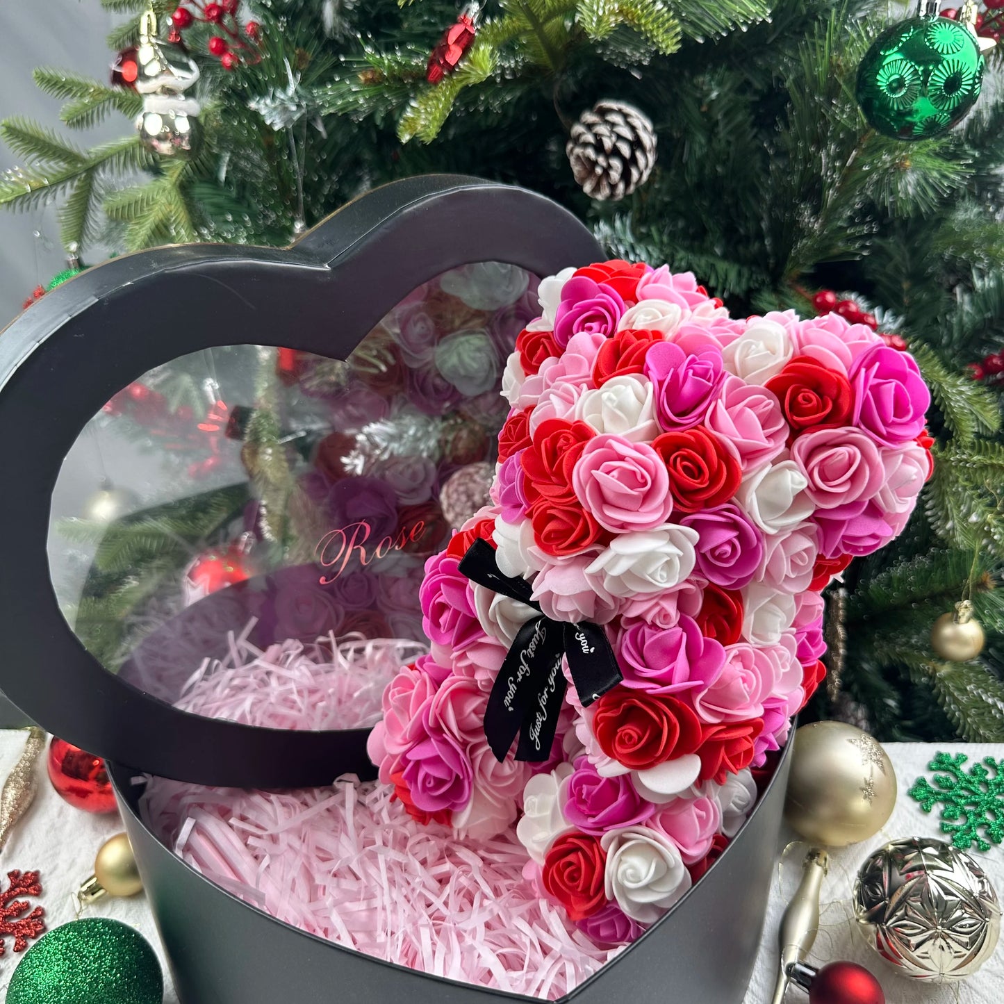 HappyHearts Teddy Rose Flower Bear with Box Gift For Girlfriend Women Anniversary Wedding
