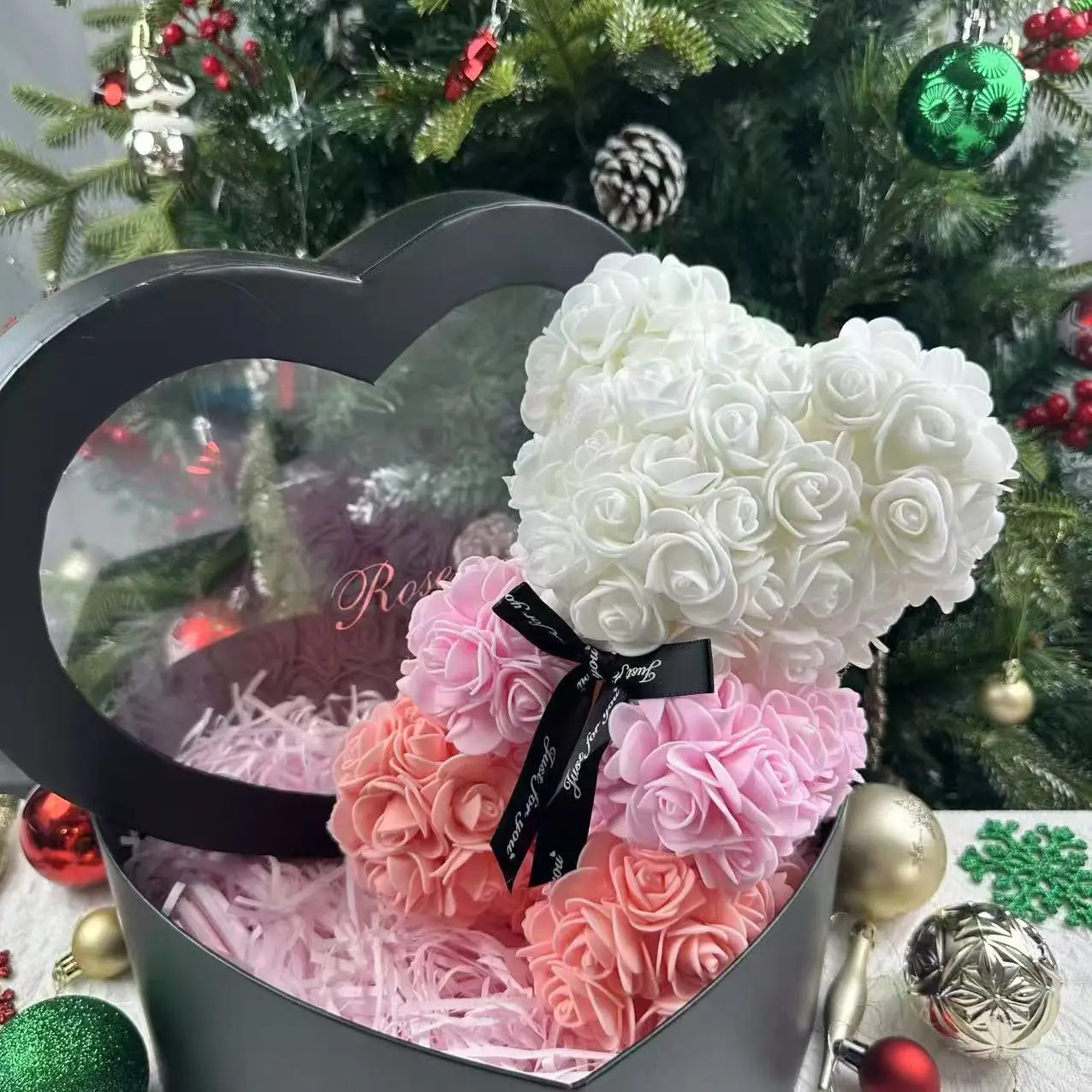 HappyHearts Teddy Rose Flower Bear with Box Gift For Girlfriend Women Anniversary Wedding