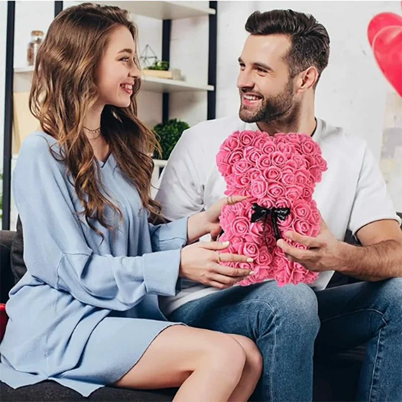HappyHearts Teddy Rose Flower Bear with Box Gift For Girlfriend Women Anniversary Wedding