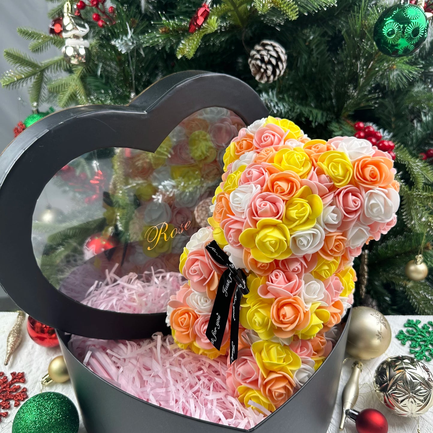 HappyHearts Teddy Rose Flower Bear with Box Gift For Girlfriend Women Anniversary Wedding