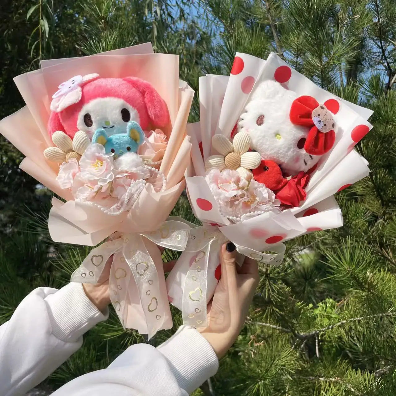 HappyHearts My Melody Kuromi Cinnamoroll Hello Kitty Crochet Flower Bouquet