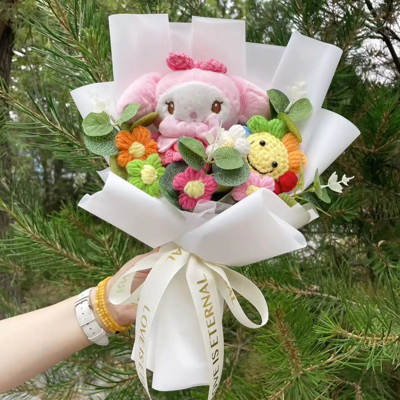 HappyHearts My Melody Kuromi Cinnamoroll Hello Kitty Crochet Flower Bouquet
