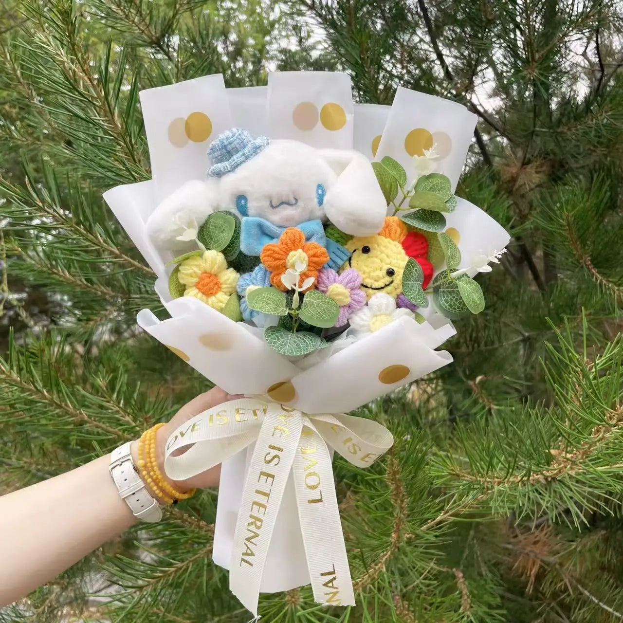 HappyHearts My Melody Kuromi Cinnamoroll Hello Kitty Crochet Flower Bouquet