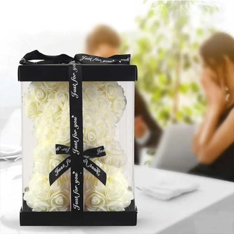 HappyHearts Teddy Rose Flower Bear with Box Gift For Girlfriend Women Anniversary Wedding