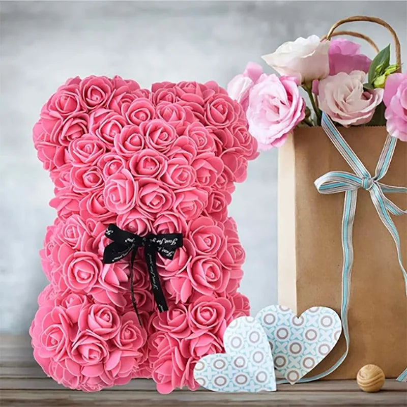HappyHearts Teddy Rose Flower Bear with Box Gift For Girlfriend Women Anniversary Wedding