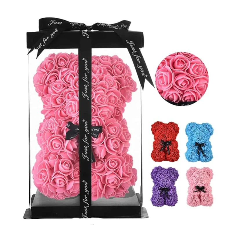 HappyHearts Teddy Rose Flower Bear with Box Gift For Girlfriend Women Anniversary Wedding