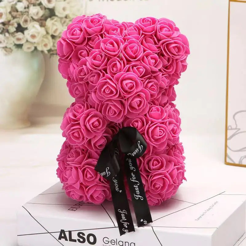 HappyHearts Teddy Rose Flower Bear with Box Gift For Girlfriend Women Anniversary Wedding
