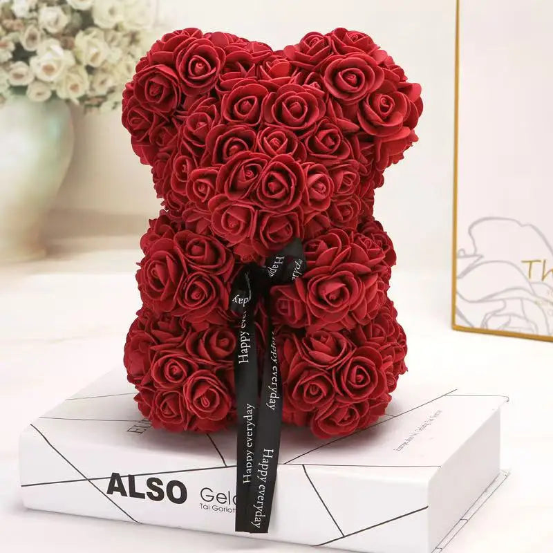 HappyHearts Teddy Rose Flower Bear with Box Gift For Girlfriend Women Anniversary Wedding