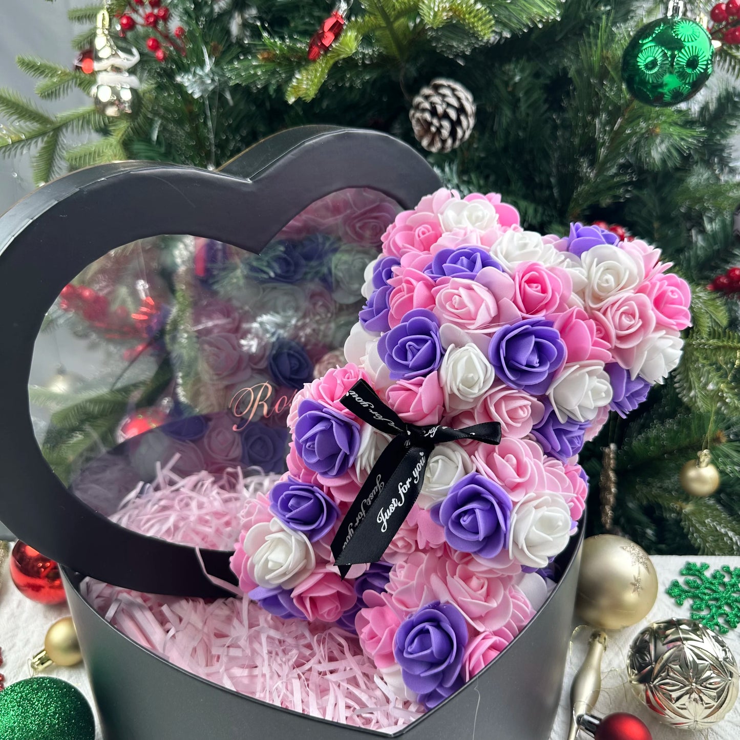 HappyHearts Teddy Rose Flower Bear with Box Gift For Girlfriend Women Anniversary Wedding
