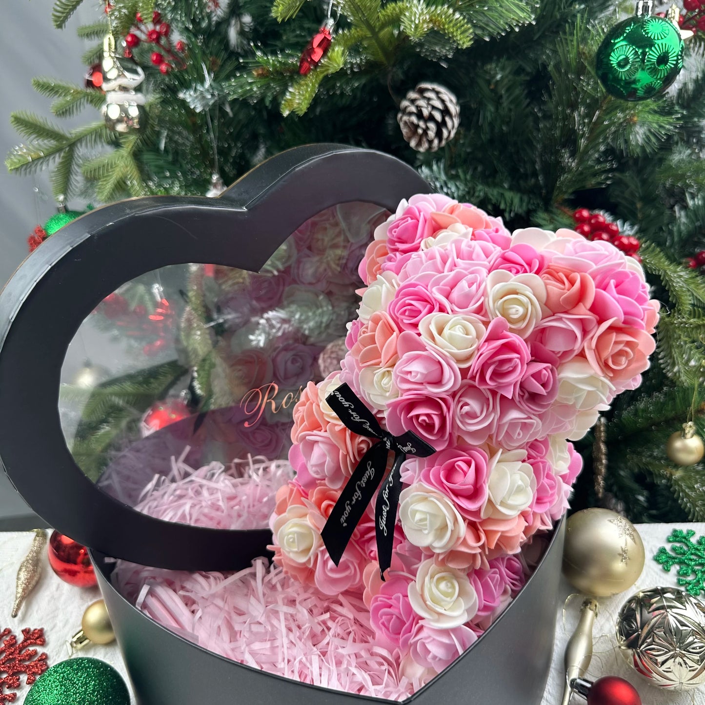 HappyHearts Teddy Rose Flower Bear with Box Gift For Girlfriend Women Anniversary Wedding