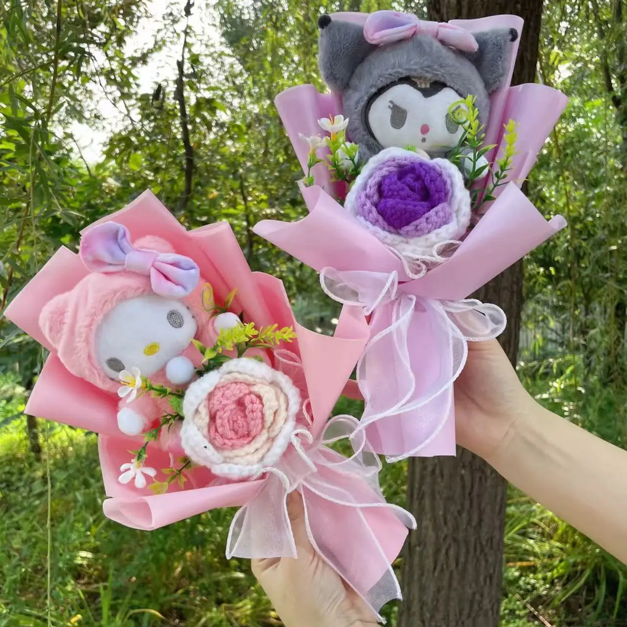 HappyHearts My Melody Kuromi Cinnamoroll Hello Kitty Crochet Flower Bouquet
