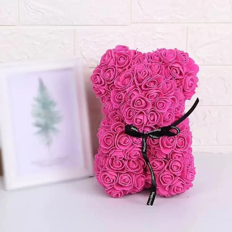 HappyHearts Teddy Rose Flower Bear with Box Gift For Girlfriend Women Anniversary Wedding