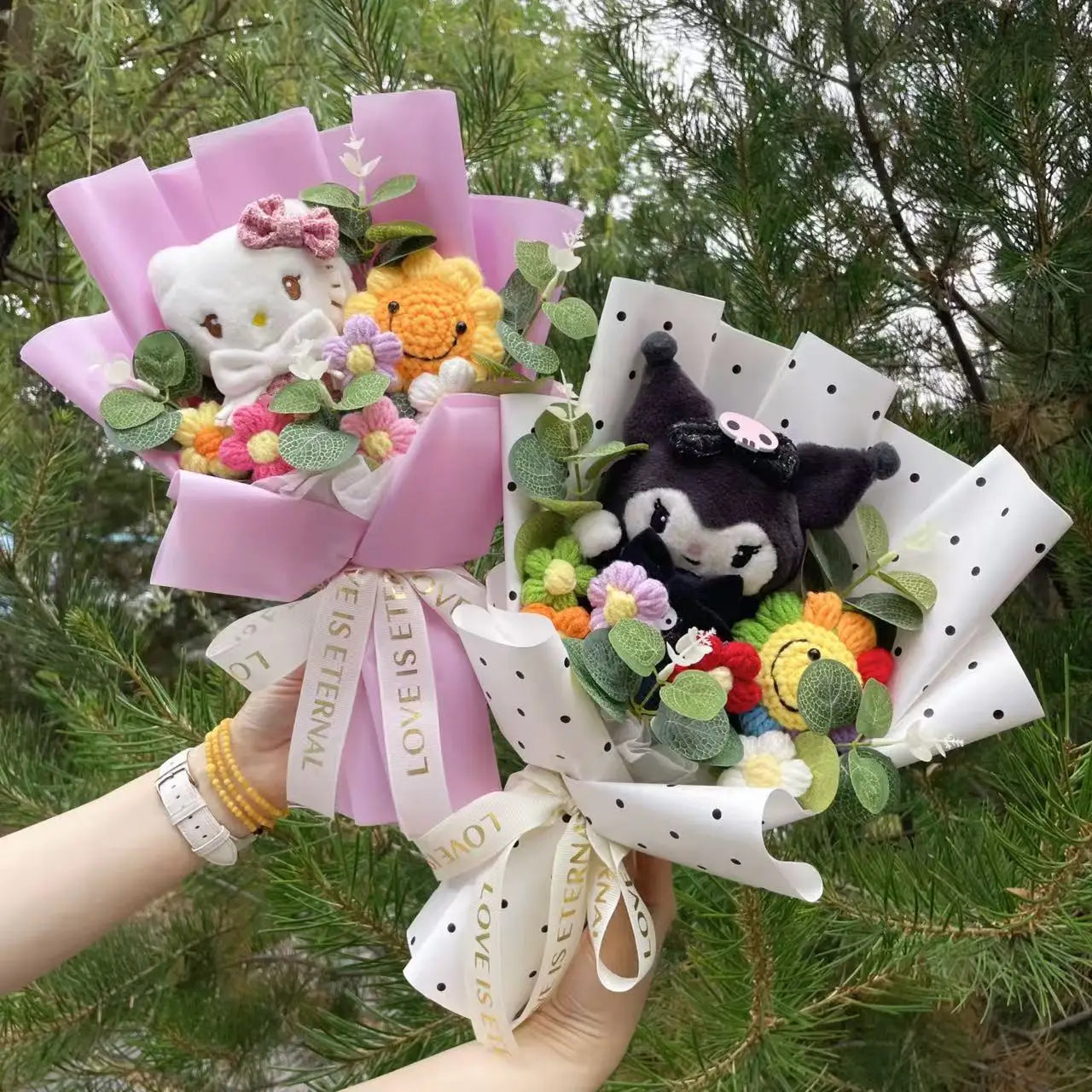 HappyHearts My Melody Kuromi Cinnamoroll Hello Kitty Crochet Flower Bouquet